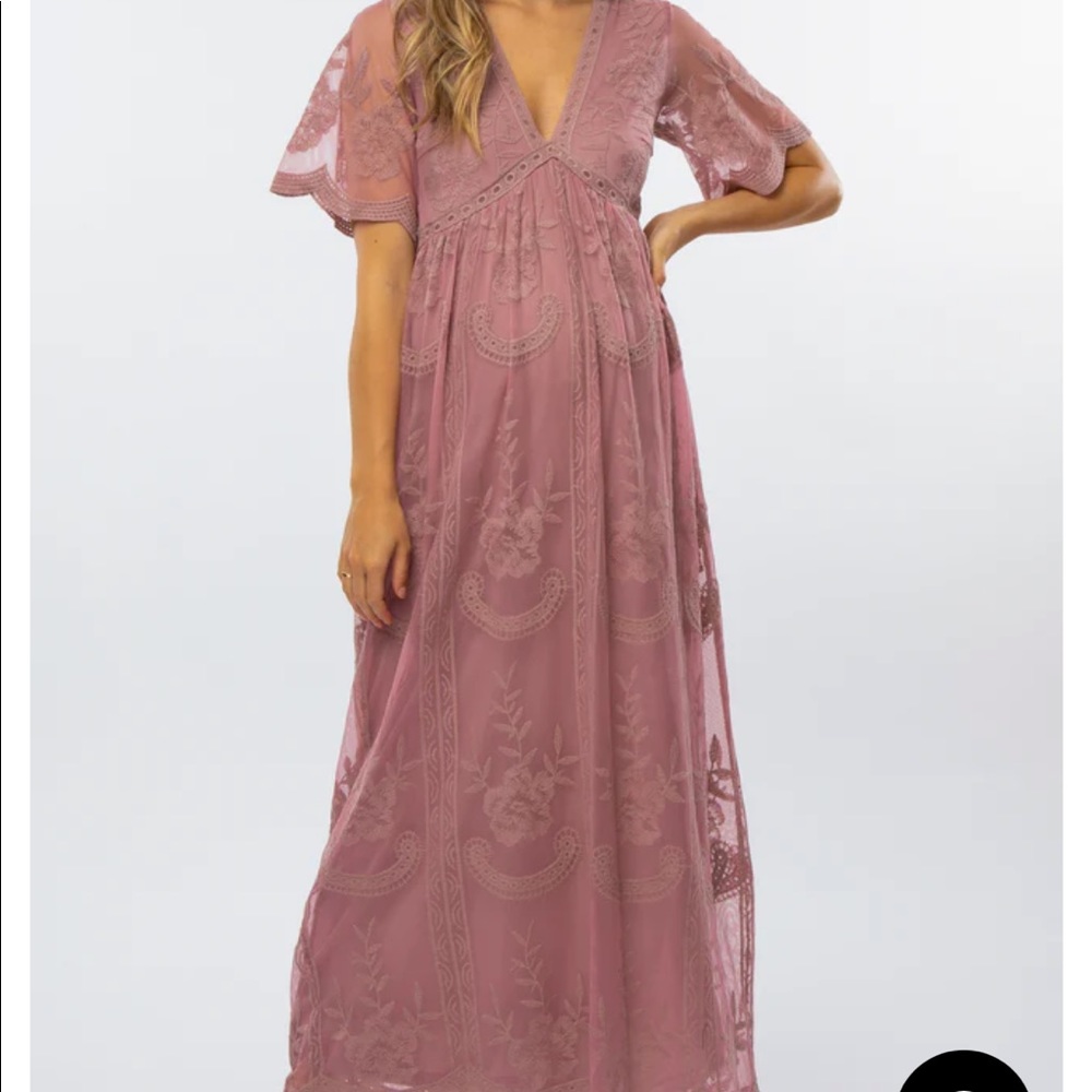 Elegant Mauve Lace Maxi Maternity Dress